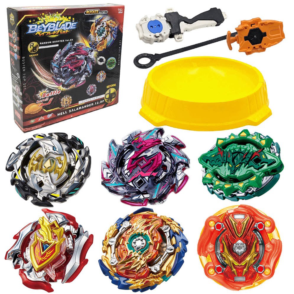 Bộ 6 Con quay BeyBlade + 2 Tay phóng + Sàn đấu - Con quay vòng xoay thần tốc