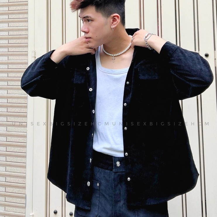 Áo sơ mi nhung tăm form rộng trendy nam nữ unisex vải dày mịn Meomapclothes