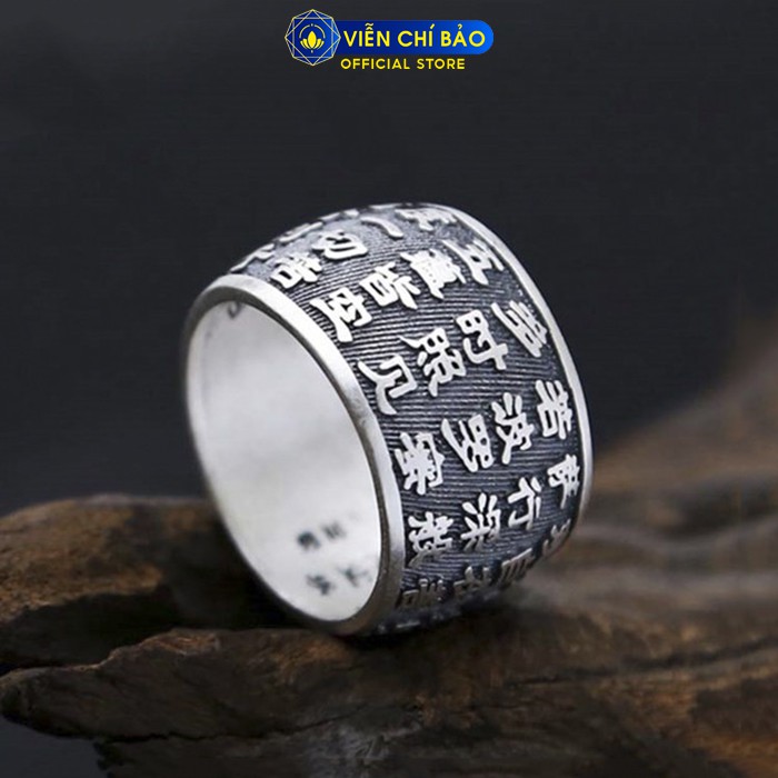 Nhẫn bạc nam Bát Nhã Tâm Kinh liên hoa khắc chữ nổi chất liệu bạc Thái 925 thương hiệu Viễn Chí Bảo N100278