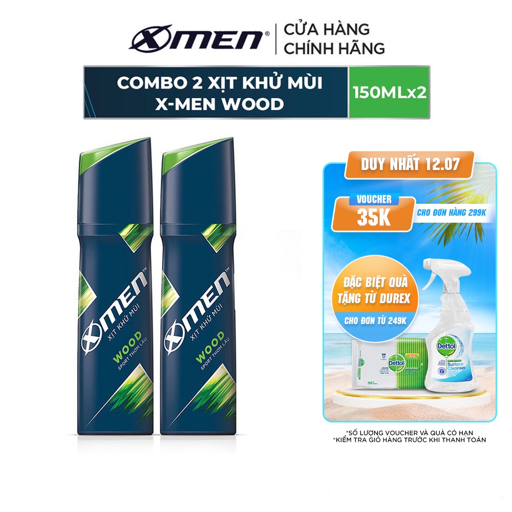 [Mã COSXMEN04 giảm 8% đơn 250K] Combo 2 Xịt khử mùi X-men Wood 150ml