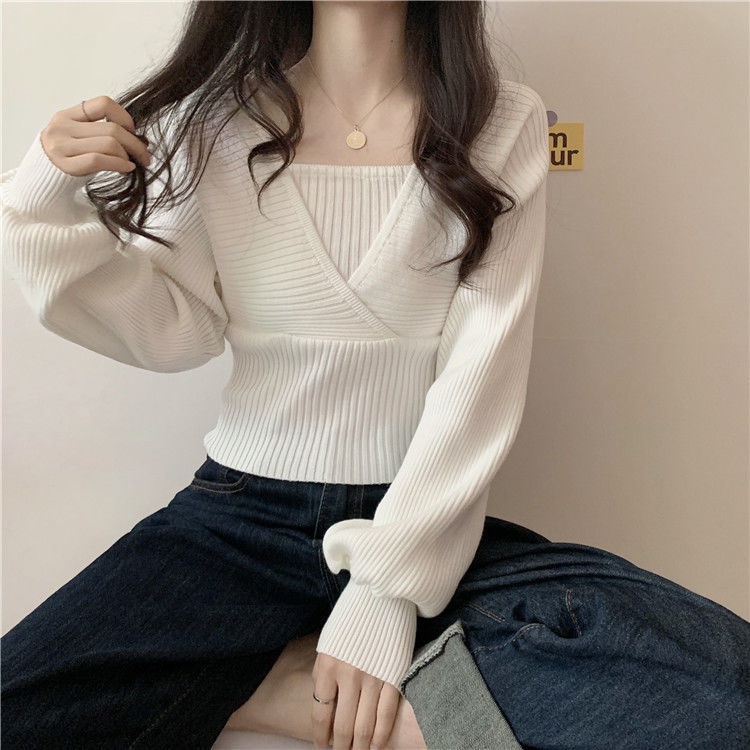 Áo sweater Dệt Kim Cổ Vuông Giả Hai Lớp Thời Trang Trẻ Trung Cho Nữ