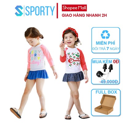 Đồ bơi trẻ em dài tay cho bé gái kèm váy ngắn SPORTY
