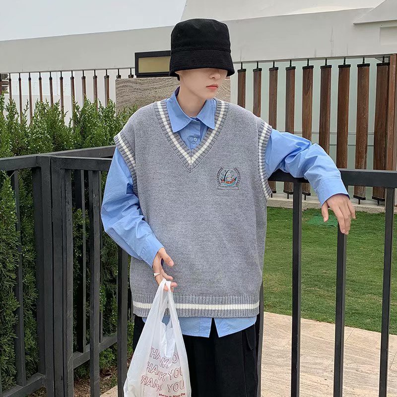 Áo Dệt Kim Không Tay Thêu Họa Tiết Phong Cách Hàn Quốc Cho Nam Size M - 2 Xl