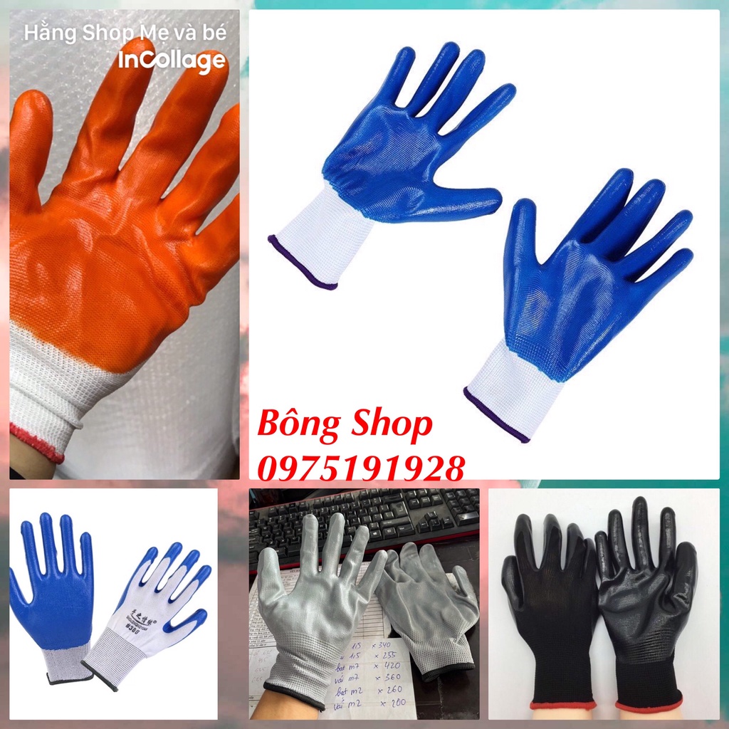12 đôi găng tay phủ sơn bảo hộ lao động màu đen , xanh , xám, cam