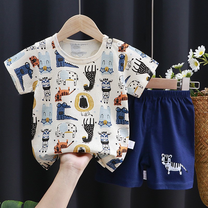 Bộ Áo Thun Ngắn Tay + Quần Short 100% Cotton Thoáng Khí Thời Trang Mùa Hè Hàn Quốc Dành Cho Bé