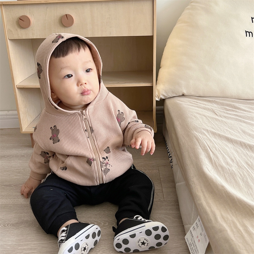 Áo Khoác Cardigan Len Có Khóa Kéo In Hình Bánh Waffle Thời Trang Xuân Thu Cho Bé Trai Và Gái