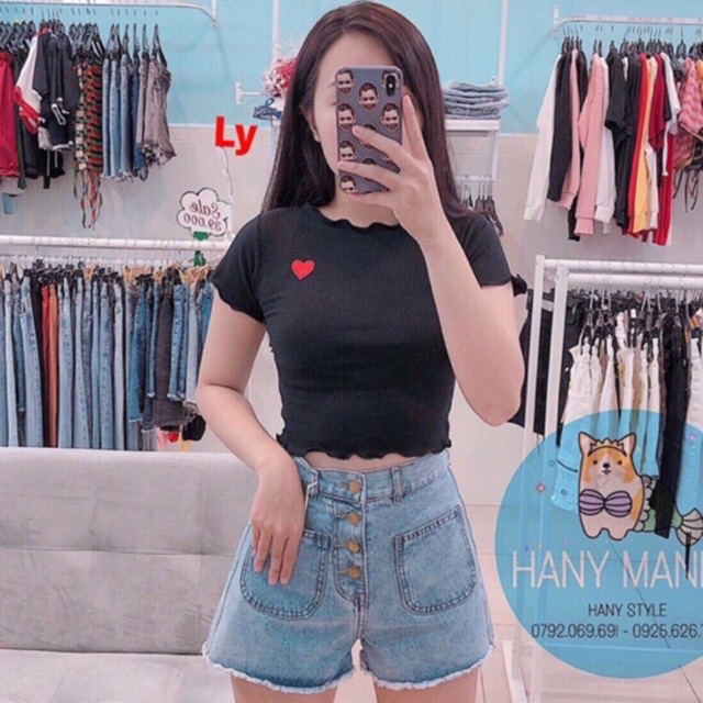 Áo croptop thêu trái tim 3 màu tun gân mềm mịn LIKANO CRT52