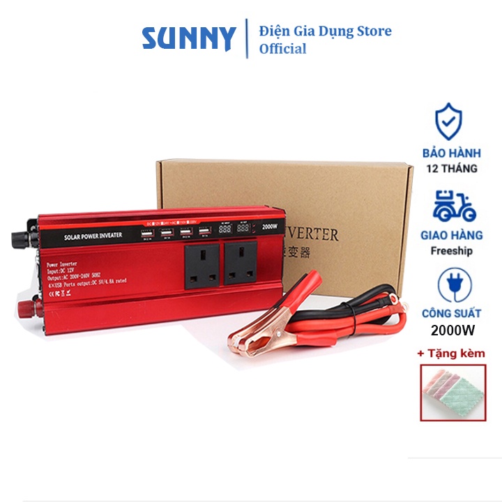 Bộ đổi nguồn 12v lên 220v INVERTER Công suất 2000W, kích điện 12v sang 220v