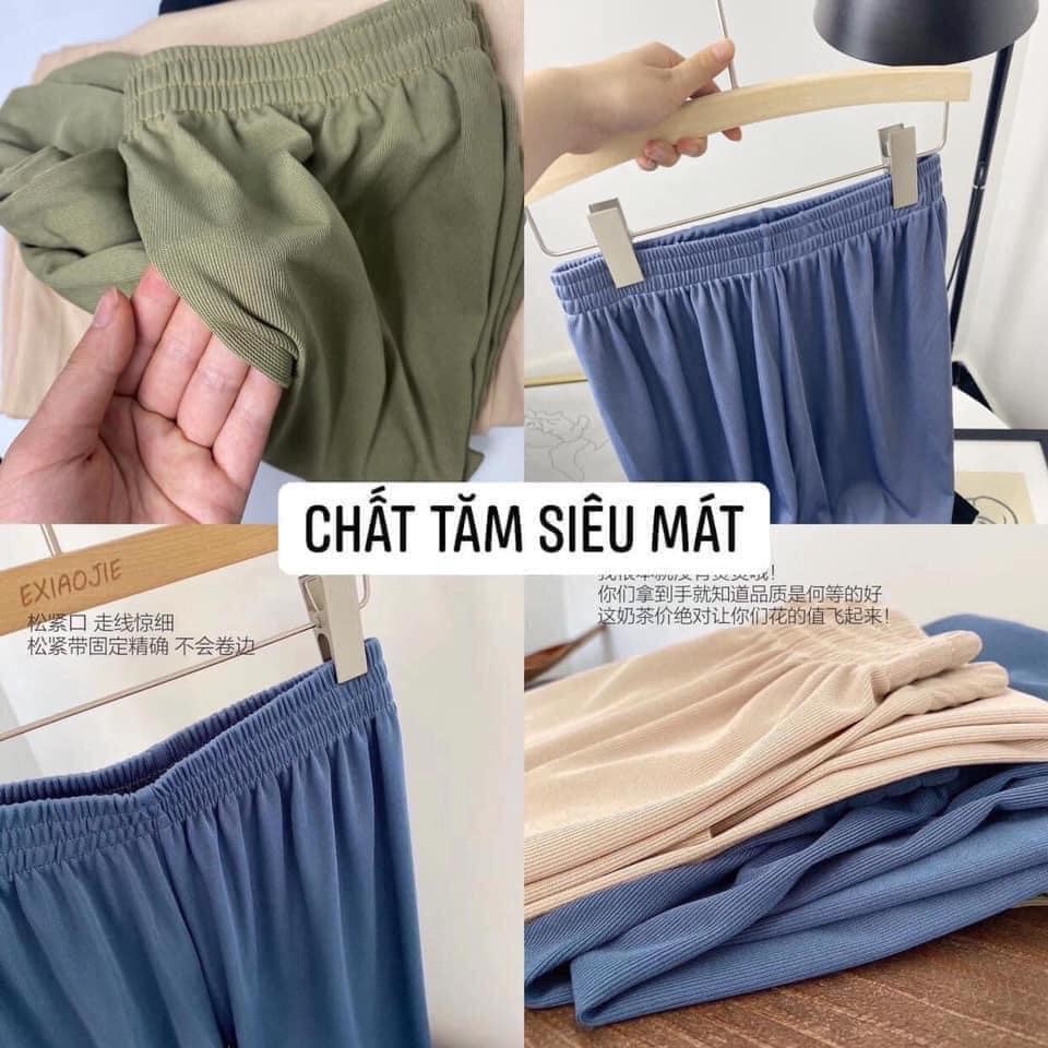 Quần ống rộng thun tăm siêu co dãn cạp chun nhiều màu