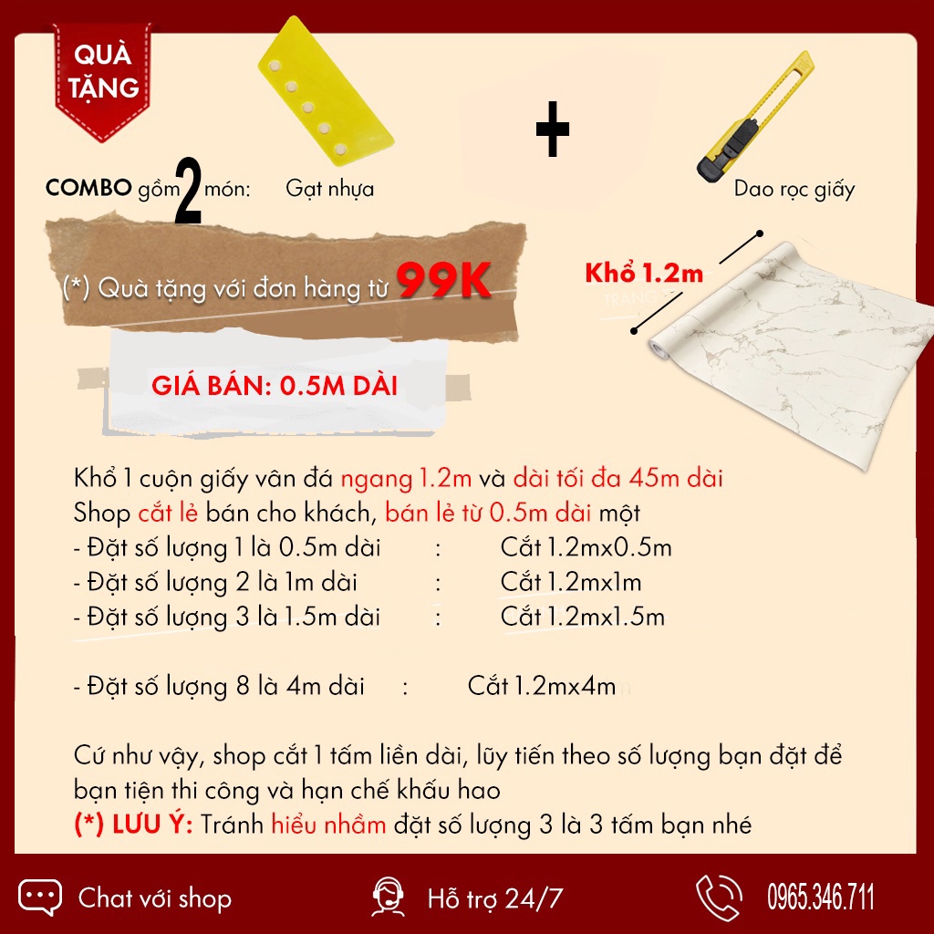 Decal dán bếp vân đá chịu nhiệt, chống nước, chống dầu mỡ khổ R120 x D0.5m