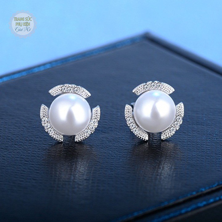 Hoa tai hạt châu hình hoa xinh xắn, bạc ý S925 HT204