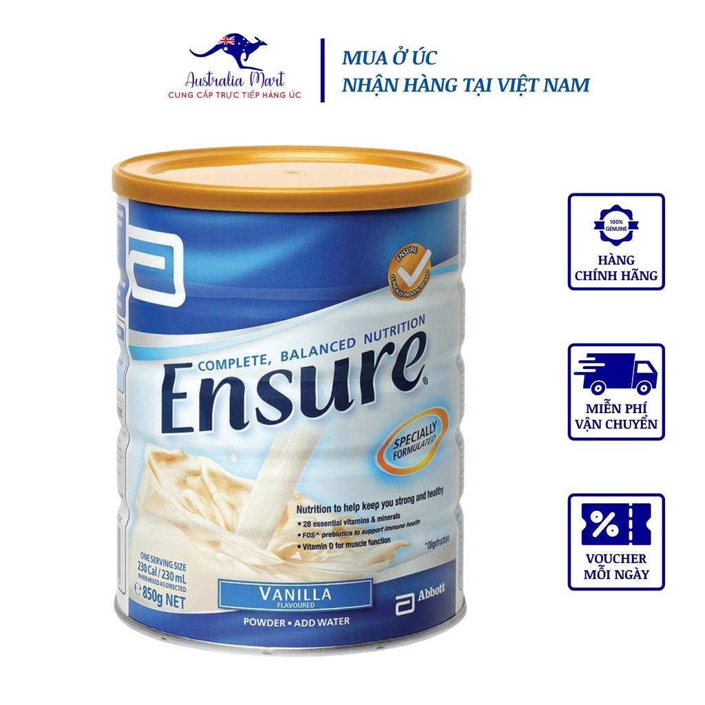 Sữa Abbott Ensure Úc Hương Vani Thơm Ngon Bổ Sung Dinh Dưỡng Và Vitamin Tốt Cho Sức Khỏe 850g Mẫu Mới