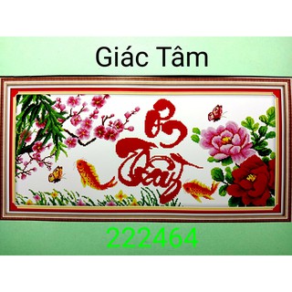 Tranh thêu ƠN THẦY - 79x39cm - 222464 - SONG NGƯ 2 CÁ BÔNG HOA MAI MẪU ĐƠN BƯỚM CHỮ - tranh thêu chữ thập chưa thêu