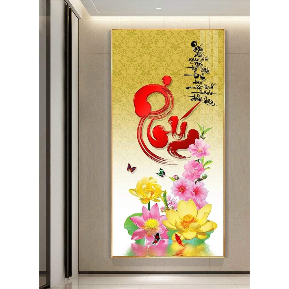Tranh Treo Tường Chữ Phúc - Tranh Thư Pháp Treo Phòng Khách Laminate Tráng Gương