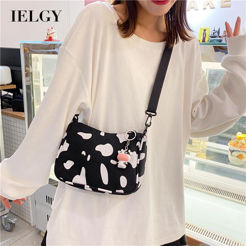Túi Đeo Vai Bằng Vải Canvas In Hình Bò Sữa Dễ Thương Phong Cách Harajuku Nhật Bản