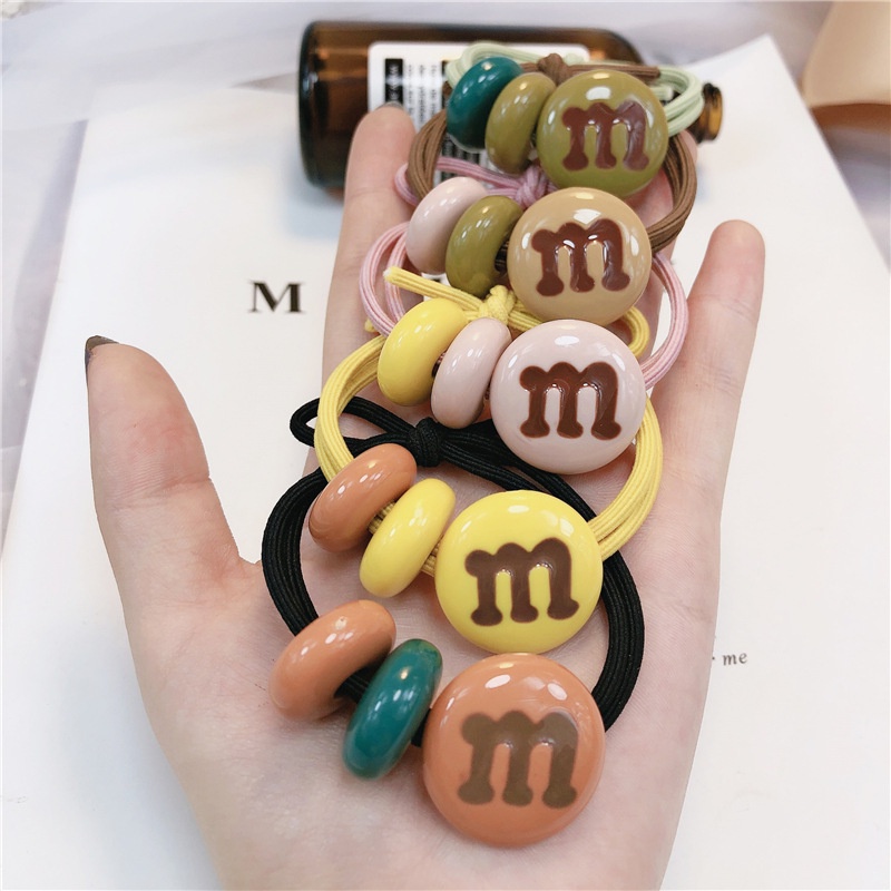 Dây Buộc Tóc Đính Hạt Đậu Và Chữ M Dễ Thương Đơn Giản Phong Cách Hàn Quốc Cho Nữ