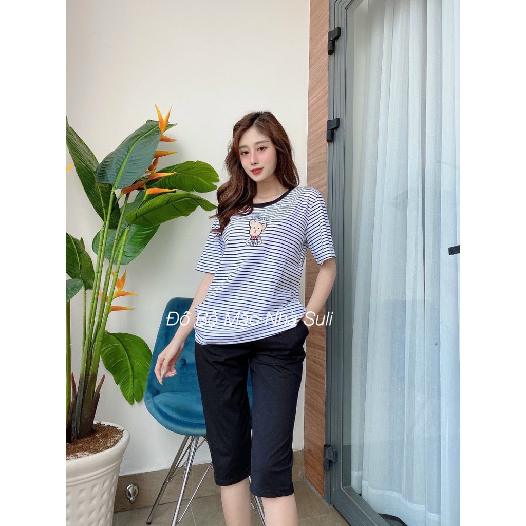 Đồ Mặc Nhà Lỡ Thun Cotton sọc in hình Gấu - Bền, Đẹp, Dễ Thương, Chất liệu cao cấp