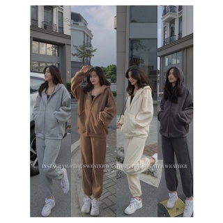 [Mã 2611THTRANG100K hoàn 10% xu đơn 99K] (Ảnh thật) Set áo khoác kéo khoá kèm quần jogger nỉ the.sweaterweather TSW
