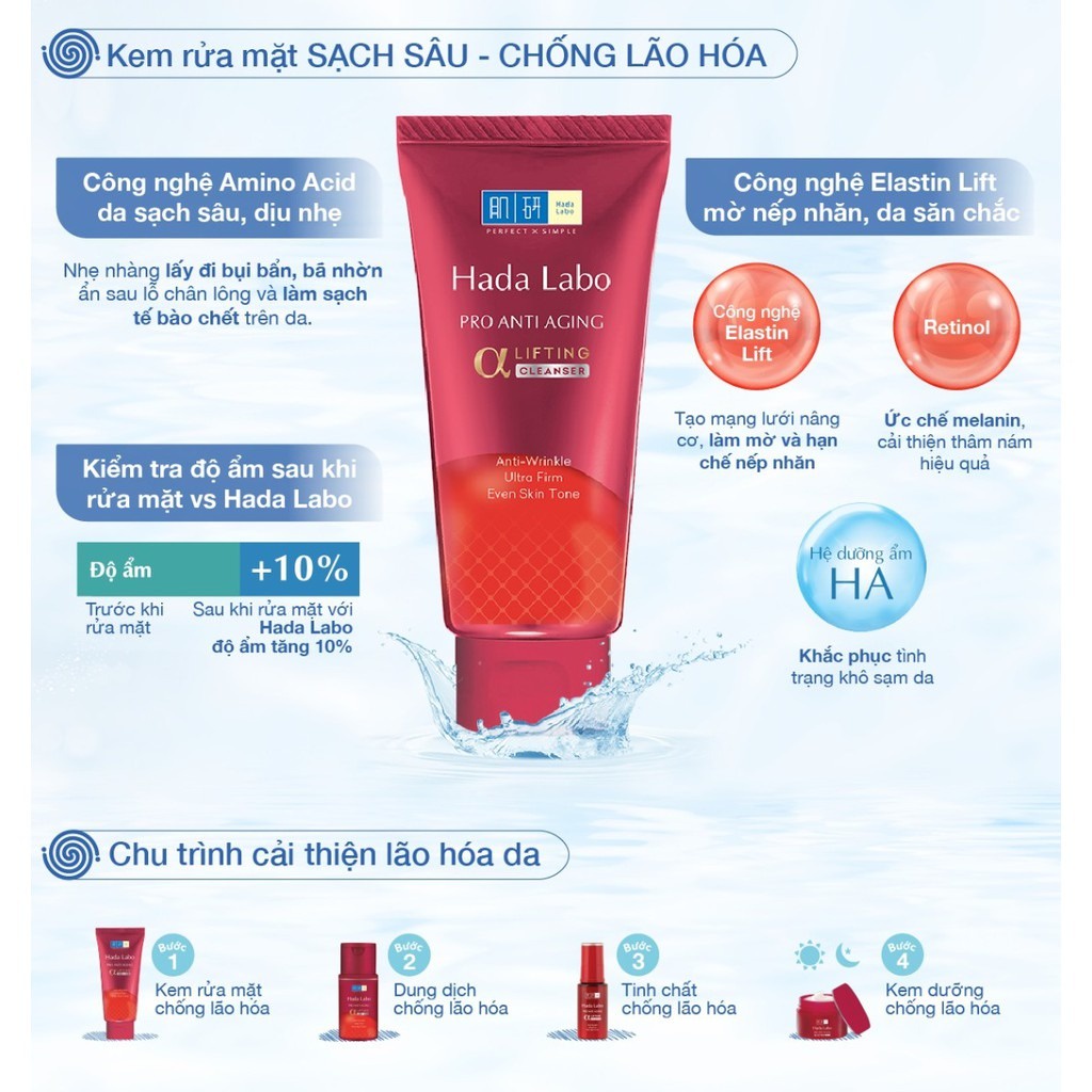 Sữa rửa mặt Hada Labo Cleanser 80g - Chống lão hóa, Dưỡng ẩm, Trắng da - Kem rửa mặt phù hợp cho mọi loại da