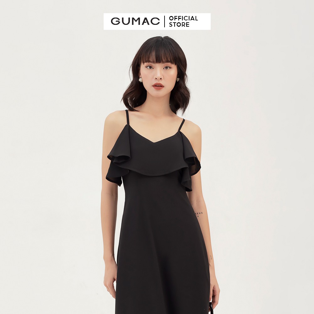 [Mã MABR07062 giảm 8% tối đa 50K đơn từ 249K] Đầm xòe nữ 2 dây đai eo phối bèo cổ GUMAC DB3102 | BigBuy360 - bigbuy360.vn