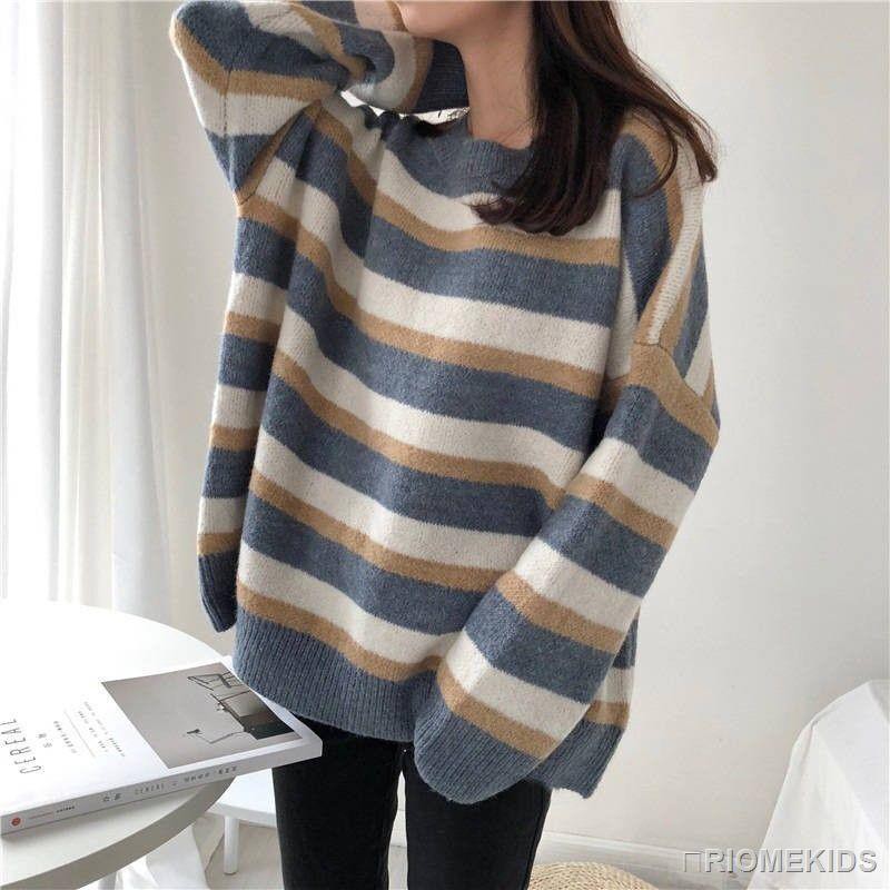 Áo sweater mỏng kẻ sọc phong cách Hàn Quốc cho nữ