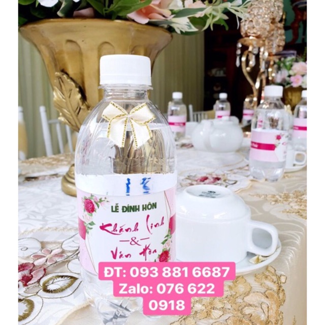 Tem dán chai nước dùng cho lễ cưới, hỏi, tiệc, hội nghị, sinh nhật
