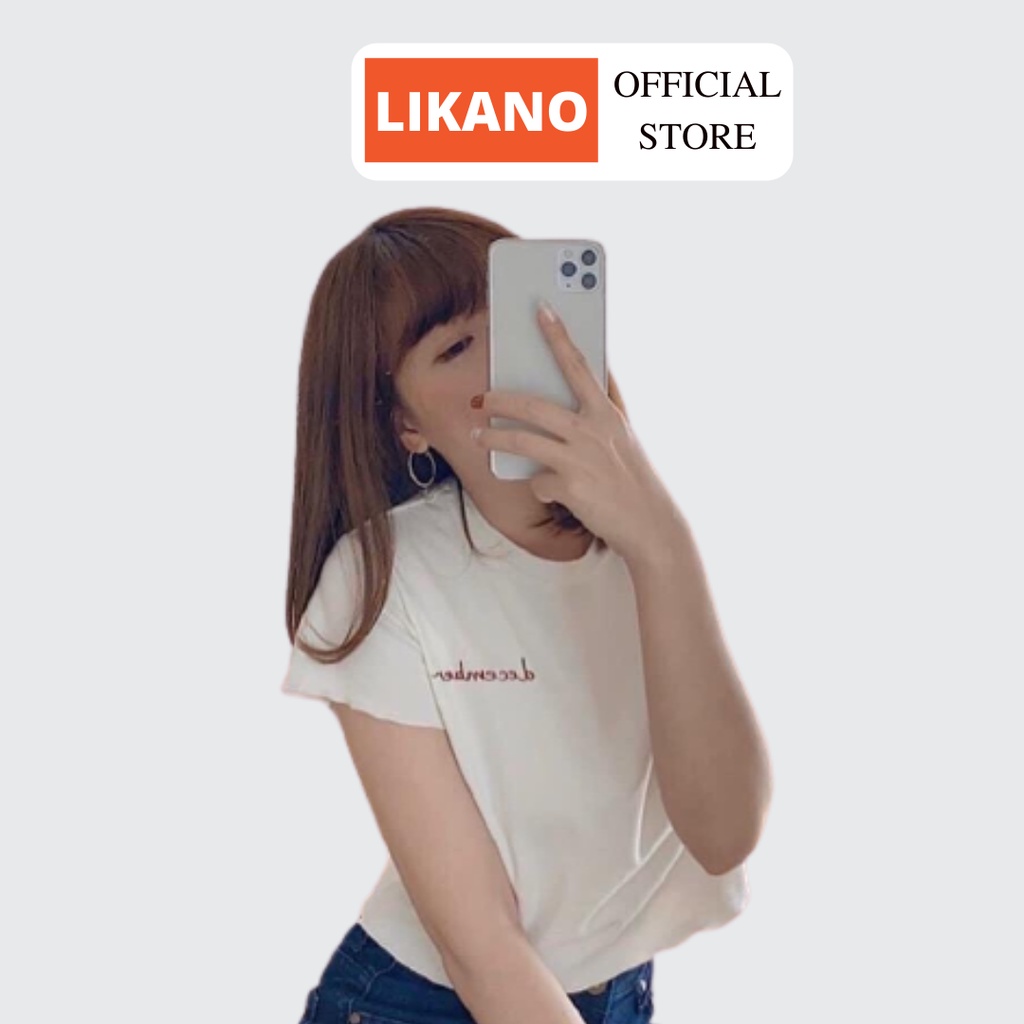 Áo croptop thêu chữ DECEMBER 2 màu LIKANO CRT71