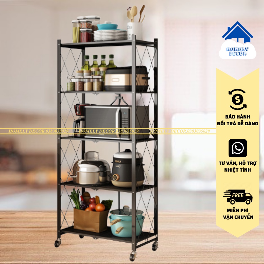 FREESHIP 🆓 Kệ Sắt - Kệ Để Đồ Đa Năng Gấp Gọn Có Bánh Xe 5 Tầng Tiện Ích Cho Nhà Bếp, Phòng Ngủ, Phòng Khách