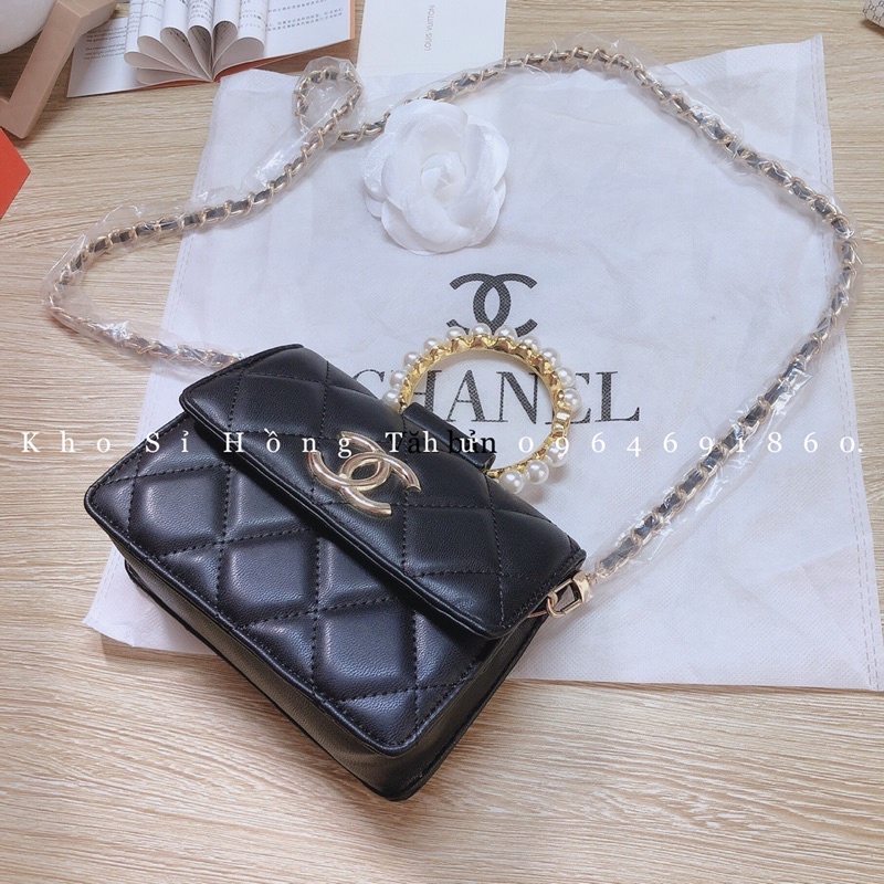Túi Xách nữ quai ngọc CHA/NEL trần trám tag X đeo chéo size 16cmFreeship