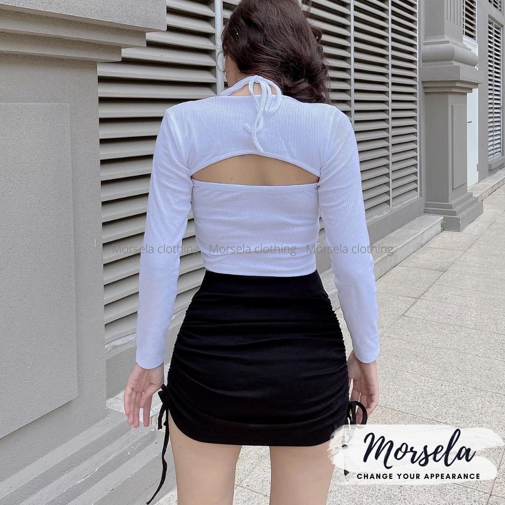 Áo croptop nữ tay dài cổ yếm - Áo crop top kiểu yếm - Morsela - CTTD02