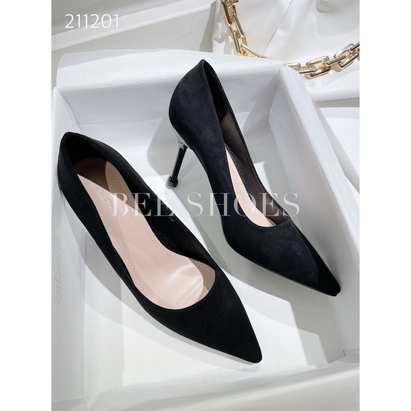 BEESHOES - GIÀY CAO GÓT NỮ MŨI NHỌN - GIÀY CAO GÓT NỮ GÓT NHỌN CAO 8 PHÂN SẴN MÀU ĐEN DA LỘN 211201