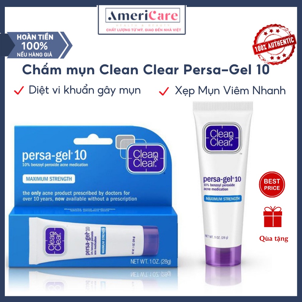 Kem Chấm Mụn Clean &amp; Clear Persa-Gel 10 - XẸP MỤN NHANH, KHÔNG ĐỂ LẠI THÂM MỤN (Americare- Chính hãng, Bill Mỹ)