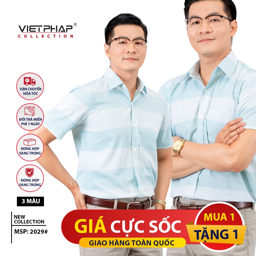 Sơ Mi Nam Tay Ngắn Vạt Ngang Cao Cấp Việt Pháp 2029 - HÀNG CHÍNH HÃNG