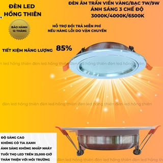 Đèn led âm trần 7w 9w viền vàng, 3 chế độ