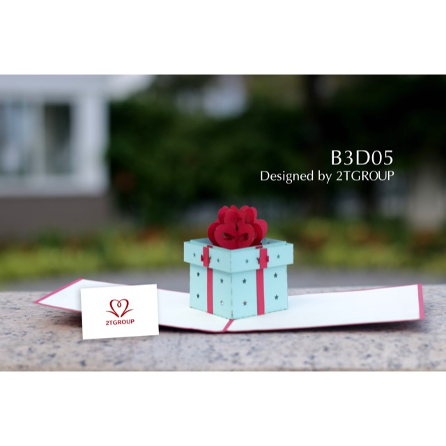 Thiệp 3d hộp quà sinh nhật 12x12 cm