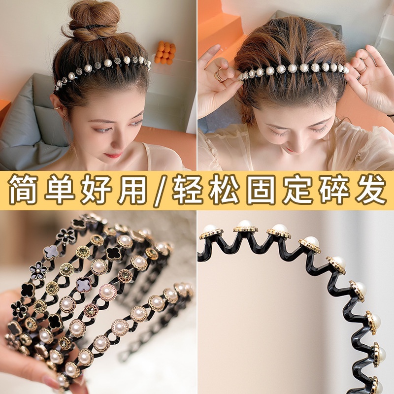 Băng Đô Cài Tóc Hình Cỏ Bốn Lá Đính Ngọc Trai Giả Thời Trang Cho Nữ