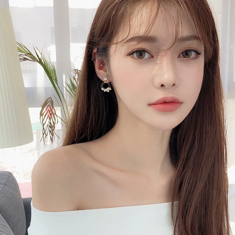 MANYUE Khuyên tai mạ bạc 925 hình tròn đính ngọc trai phong cách Hàn Quốc thời trang cho nữ
