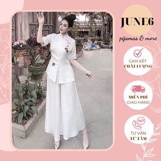 Đồ lam đi chùa lụa đẹp hàng may cổ tàu thêu cá ngọc - june6