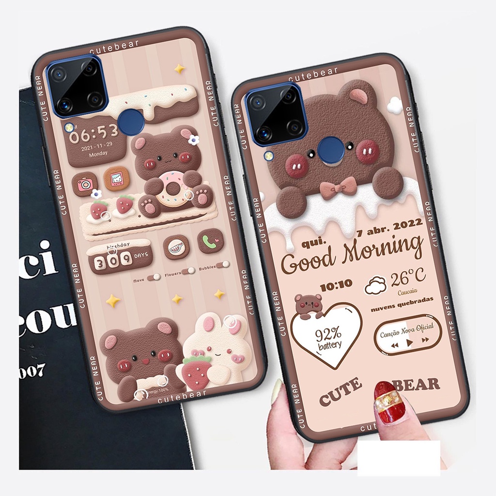 Ốp lưng Realme C15 in hình Gấu nâu - hồng, Gấu Be@rick  cực CUTE, DỄ THƯƠNG