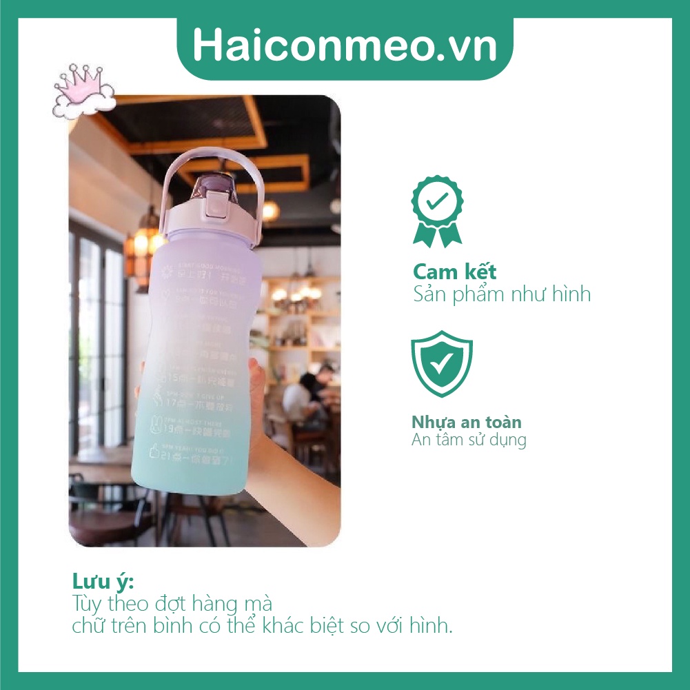 (Lỗi là đổi) Tặng Sticker Bình nước 2 lít dành cho người lười uống nước Có Vạch Nhắc Nhở Uống Nước Mỗi Ngày