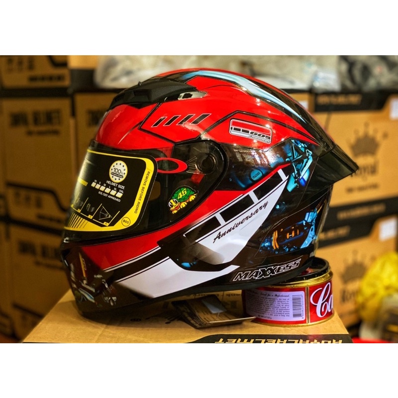 Mũ Fullface 2 kính M266 Đen Bóng Lên Tem Trùm New Đỏ Đặc Biệt ,Tặng Túi Đựng Nón , BH 12 tháng