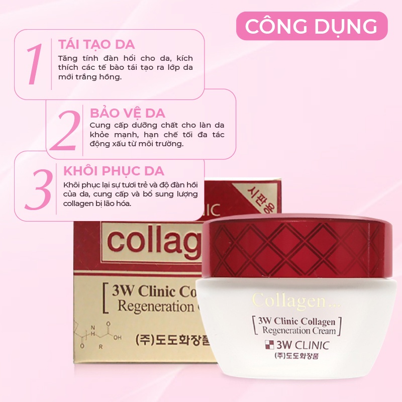 Kem Trắng Da Săn Chắc Chống Lão Hóa 3W CLINIC Hàn Quốc Collagen Regeneration Cream Giúp Giảm Nếp Nhăn Ngừa Lão Hóa 60ML