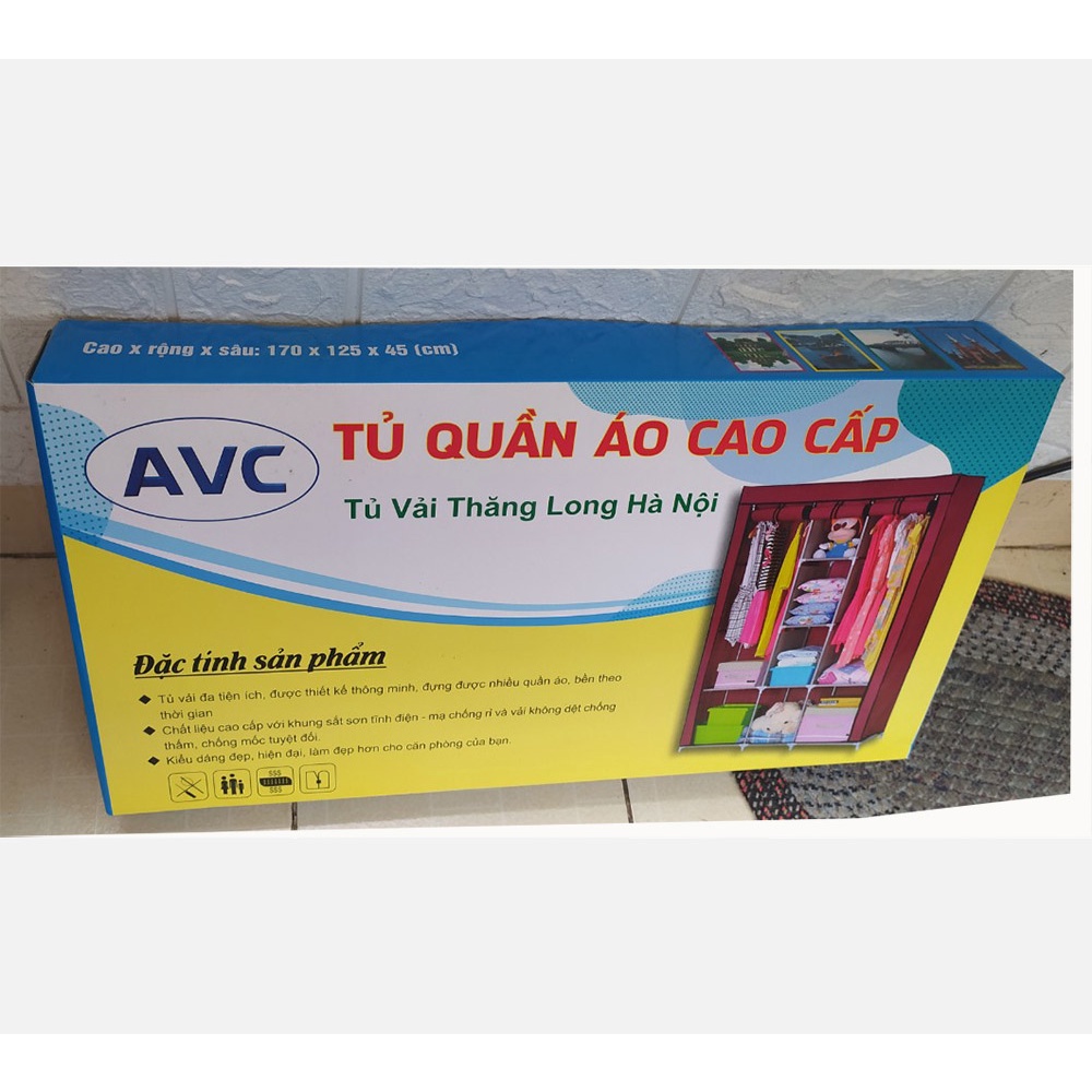 Tủ vải quần áo, Hàng Việt Nam, 3 buồng 8 ngăn  cao cấp thương hiệu  AVC, khách được chọn màu Xanh, đỏ đậm, tím( MÃ H2)