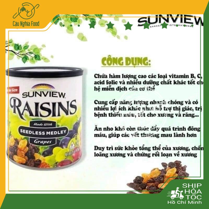 Nho Sấy Khô Raisins Sunview - Giàu Vitamin B, C, Acid Folic 425gram