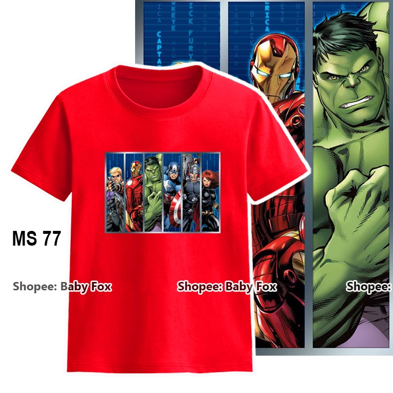 Áo thun bé trai size nhí, trung, đại 100% cotton, thương hiệu BABY FOX, hình siêu anh hùng, người sắt  h