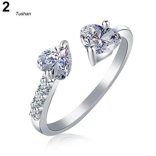 Nhẫn Đồng Dạng Mở Đính Đá Zircon Hình Trái Tim Đôi Cho Nữ
