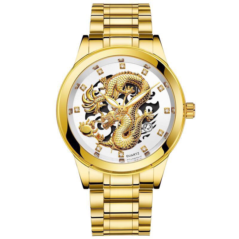 Đồng hồ thời trang Nam Rồng vàng có lịch - kim dạ quang siêu sang SC858
