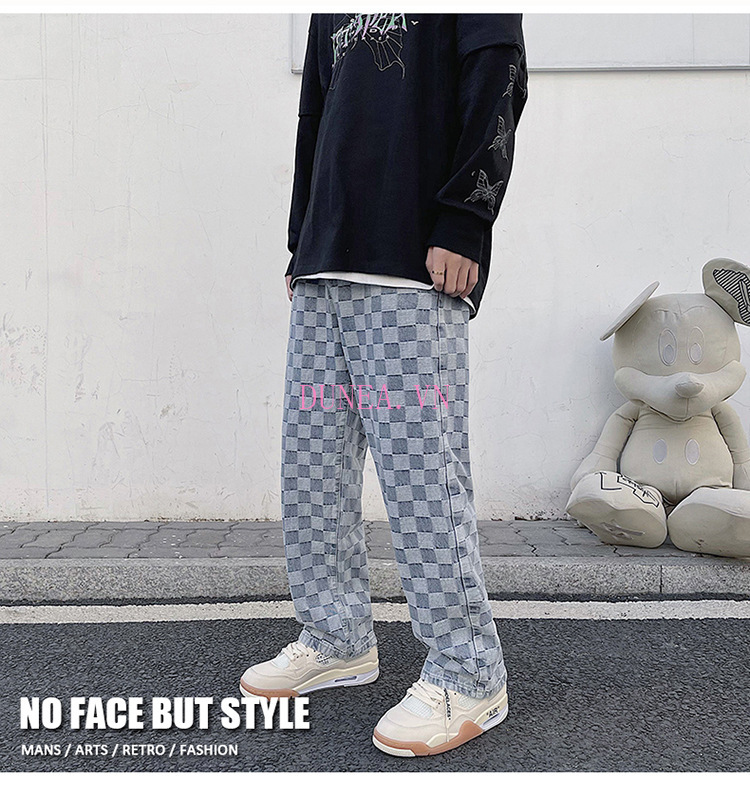 Men's New Hip-hop Wide-leg Skateboard Plaid Jeans | BigBuy360 - bigbuy360.vn