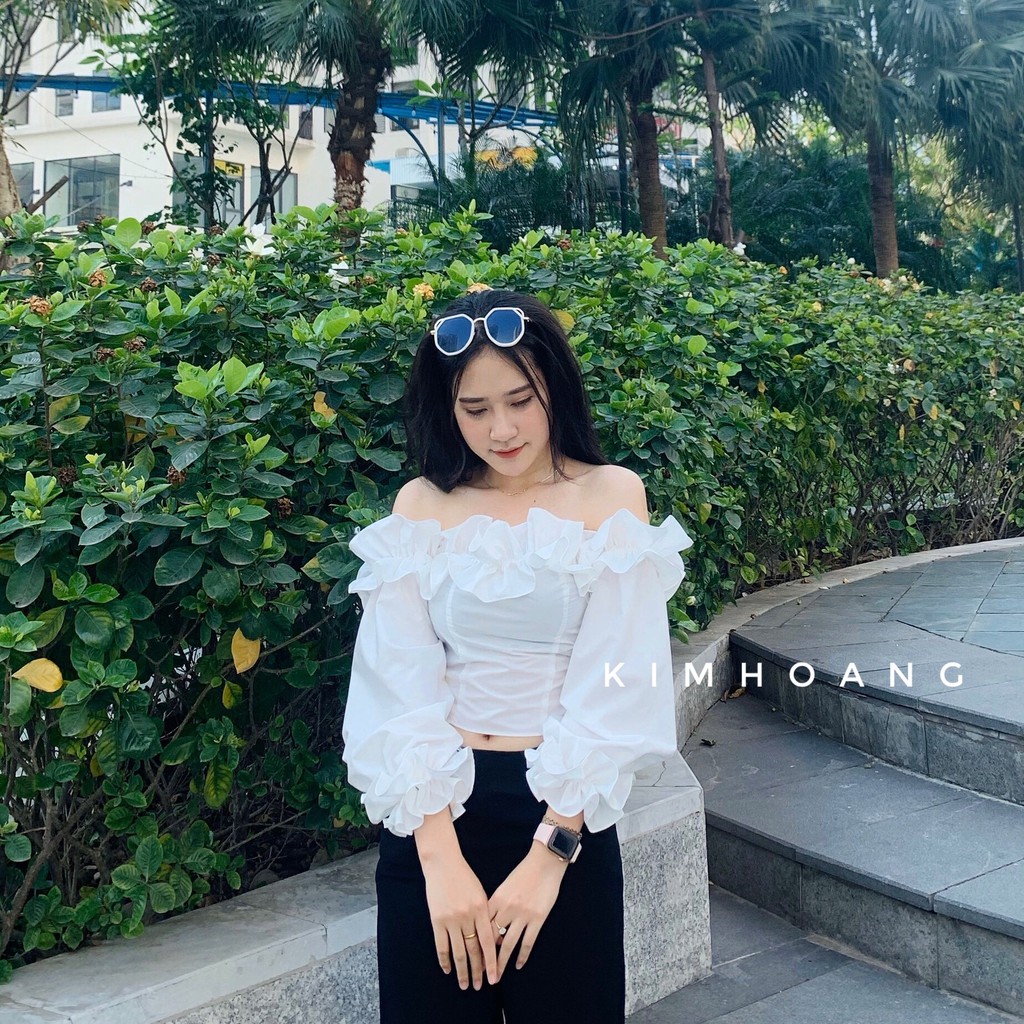 [Mã WASTUP giảm 10% tối đa 30K đơn 99K] Áo hở trễ vai croptop tay bồng bèo nhún kiểu - Befo Top