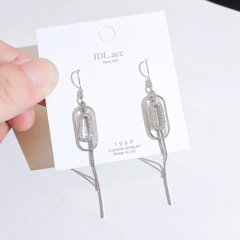 [Jiudolan] Bông Tai Dáng Dài Đính Đá Zircon Màu Bạc Sang Trọng Phong Cách Hàn Quốc Dành Cho Cô Dâu